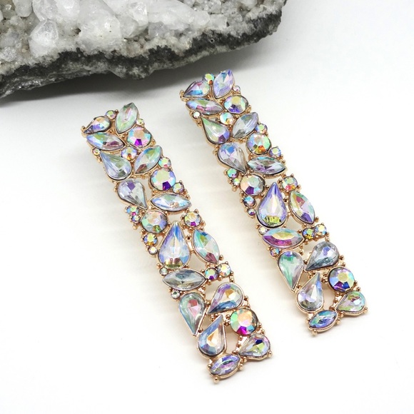Iridescent Rhinestone Earrings - Picture 6 of 7